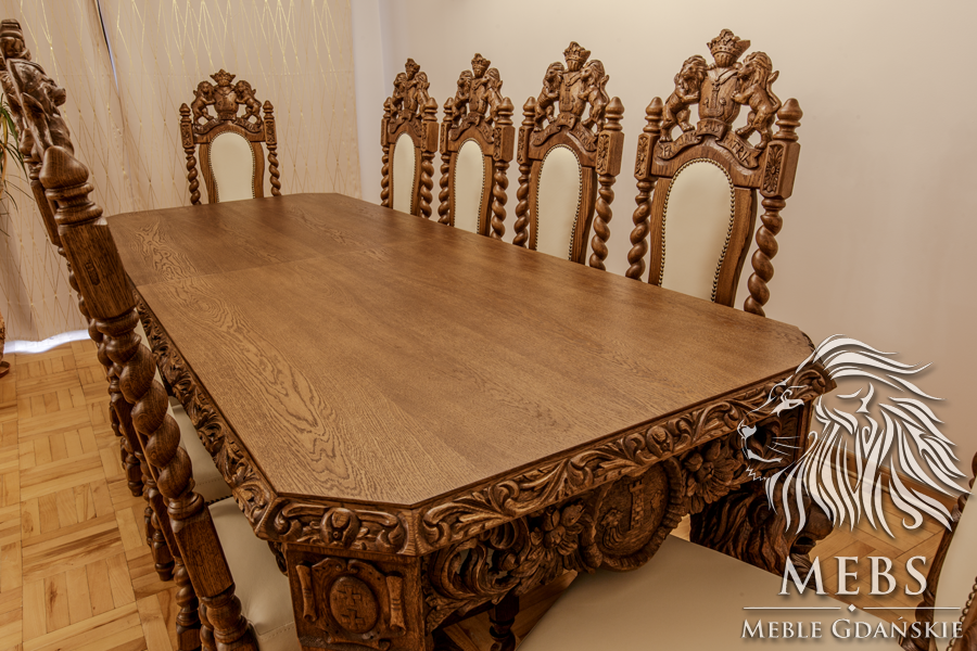 Ekskluzywny stół drewniany z krzesłami dębowymi